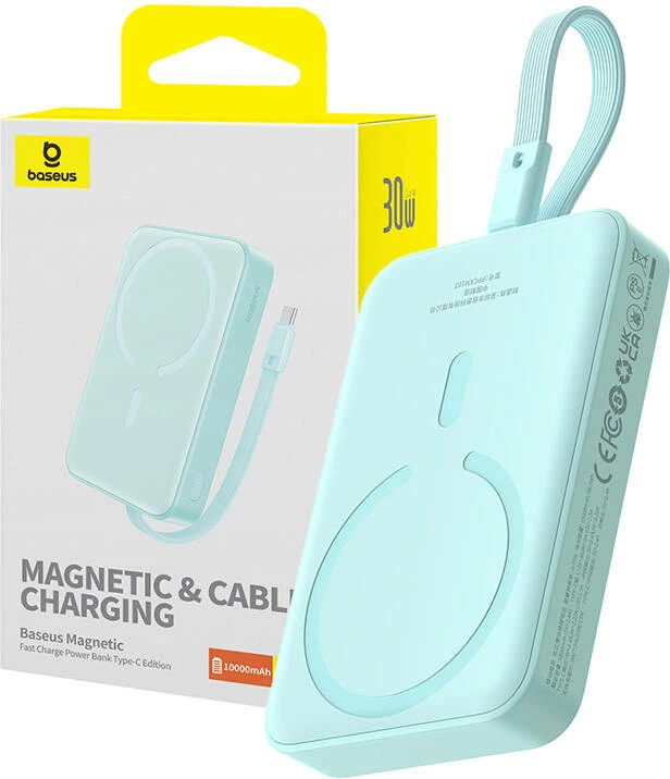 Prenosna magnetna baterija 10.000 mAh, 30W, MagSafe, USB-C, Baseus, modra