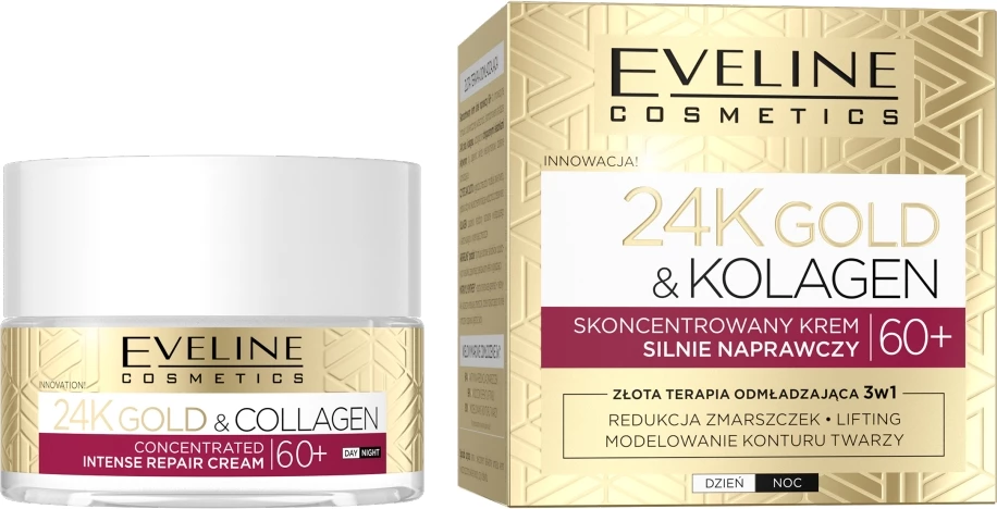 Zelo obnavljajoča krema za obraz Eveline Cosmetics 24K Gold & Collagen za 60+, 50 ml