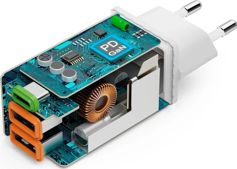 Mini polnilec GaN 45W, Hama, 2x USB-C, 1x USB-A, bel