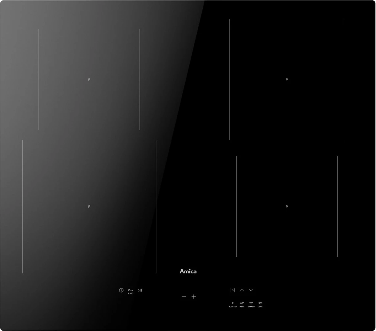 Indukcijska plošča 3.0 Amica PIM6540PHTUN, 4 kuhališča, črna