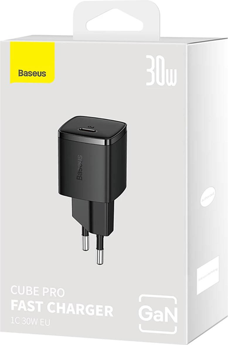 Kompakten stenski polnilec Baseus Cube Pro 30W, USB-C, črn