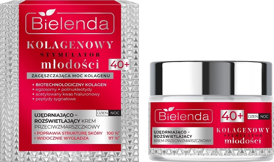 Krema proti gubam za ženske Bielenda Collagen Youth Stimulator učvrščujoča in posvetljujoča 40+, 50 ml
