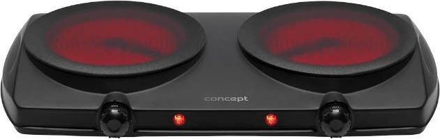 Električni štedilnik z dvema keramičnima ploščama, 2500 W, keramična plošča Ø 19,2 cm, nastavljiva temperatura, črn, Concept VE3060