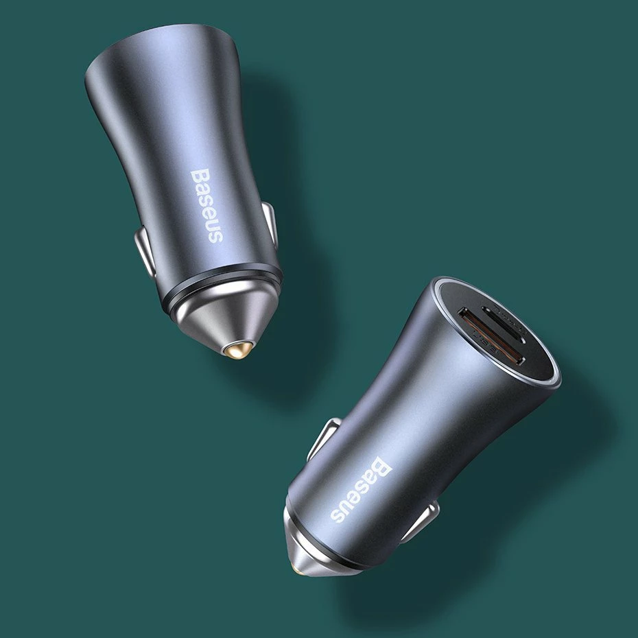 Avtopolnilec, 40 W, 2 vrata USB/USB-C, z USB-C na Lightning kablom, siv — Baseus Golden Contactor Pro