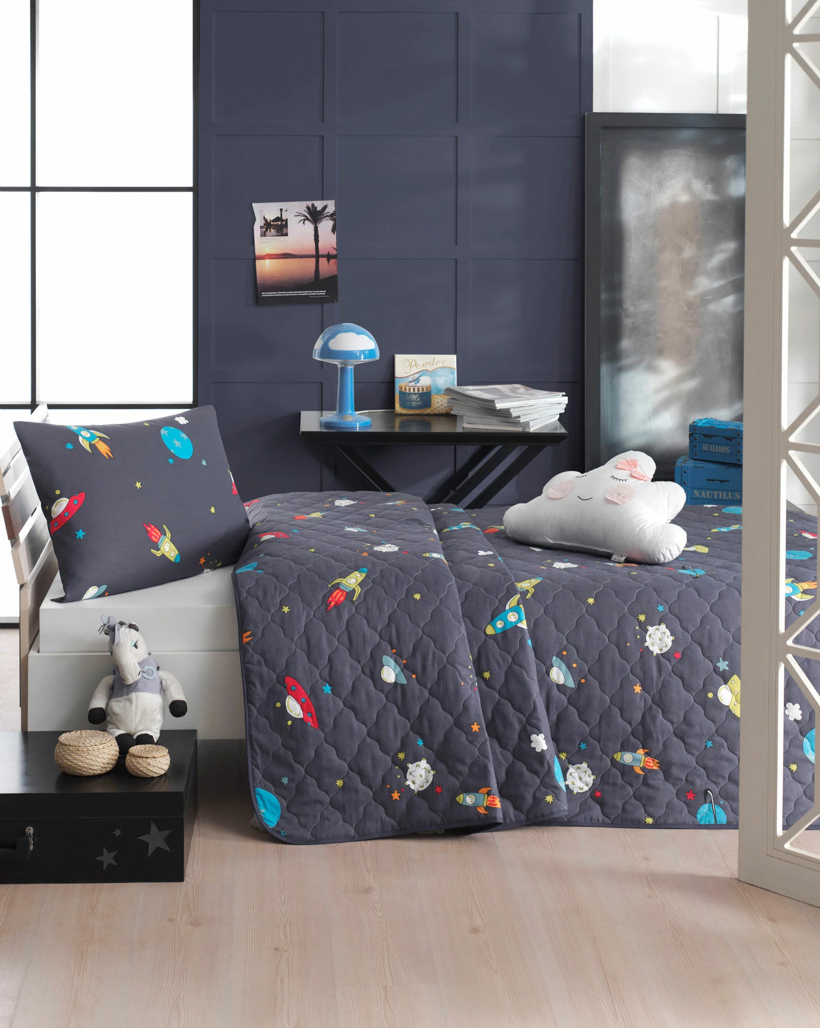 Pregrinjalo za enoposteljno posteljo Ranforce L'essentiel Uzay, temno modro