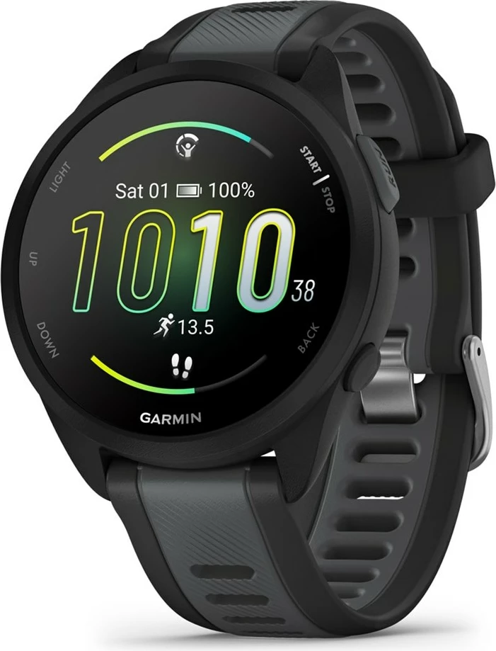 Pametna ura z glasbo, Garmin Forerunner 165 Music, 43 mm, AMOLED, GPS, črna/srebrn pašček