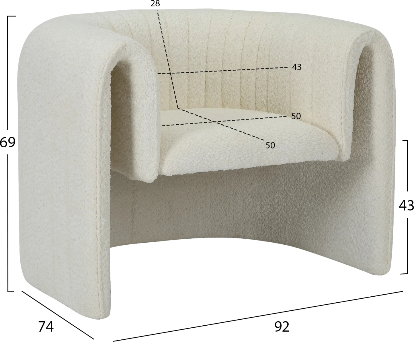Fotelj RIKER FH9682.04 kovinski okvir-bela tkanina 92x74x69Hcm