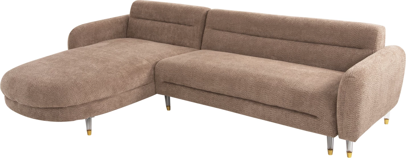 Reverzibilni kotni kavč FLYER FH6072.01 rjava tkanina-kovina visoke noge 285x86-172x74H cm