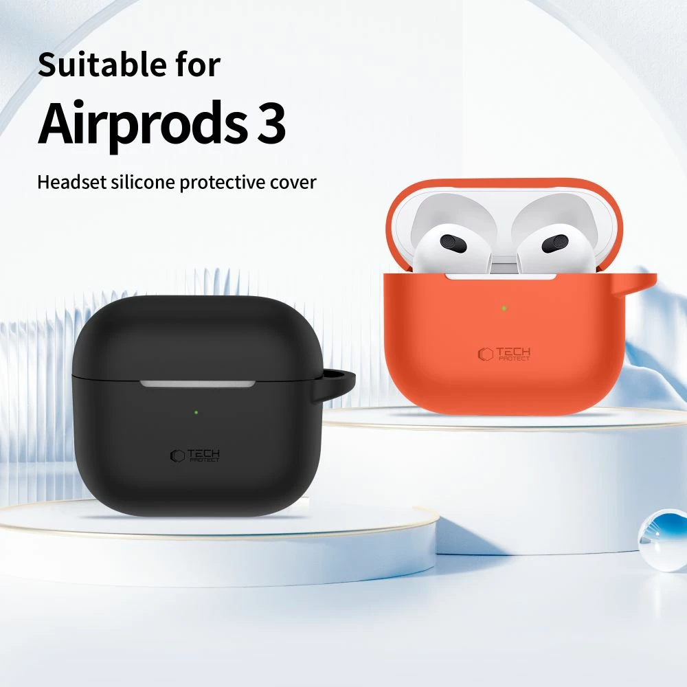 Ovitek iz silikona za AirPods 3, s karabinerjem, črn, Tech-Protect