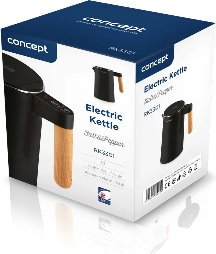 Električni ibrik Concept RK3301, 1,5 L, nastavljanje temperature, Cool Touch, črn