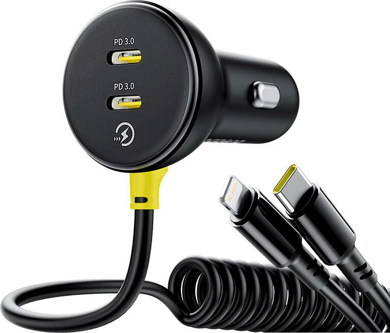 Avtomobilski polnilnik 60W z USB-C in Lightning kablom Baseus, črn