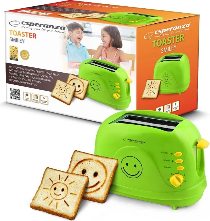 Pekač za kruh Esperanza Smiley EKT003, 750 W, zelen