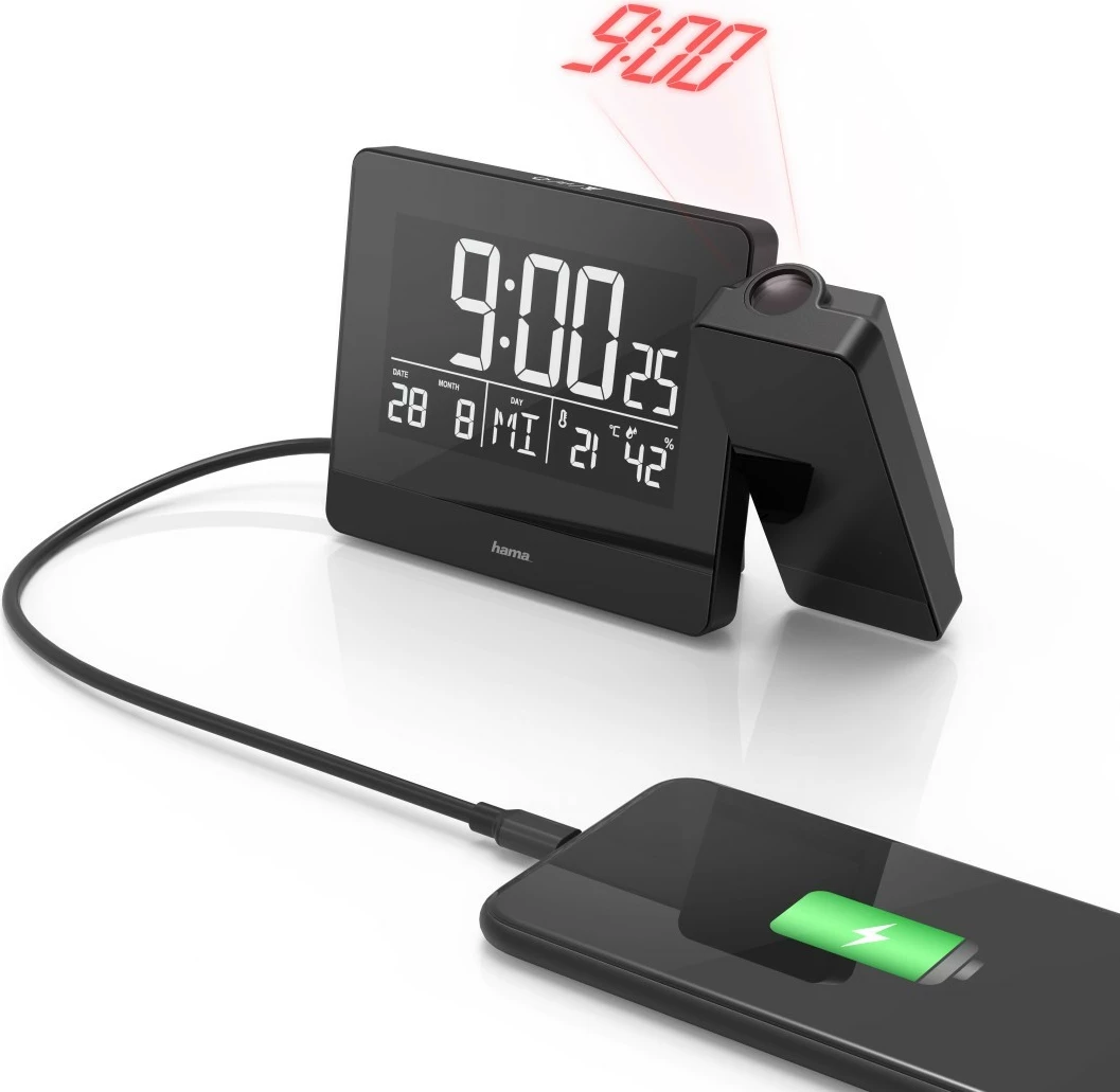 Digitalna budilka s projektorjem Hama Plus Charge, črna