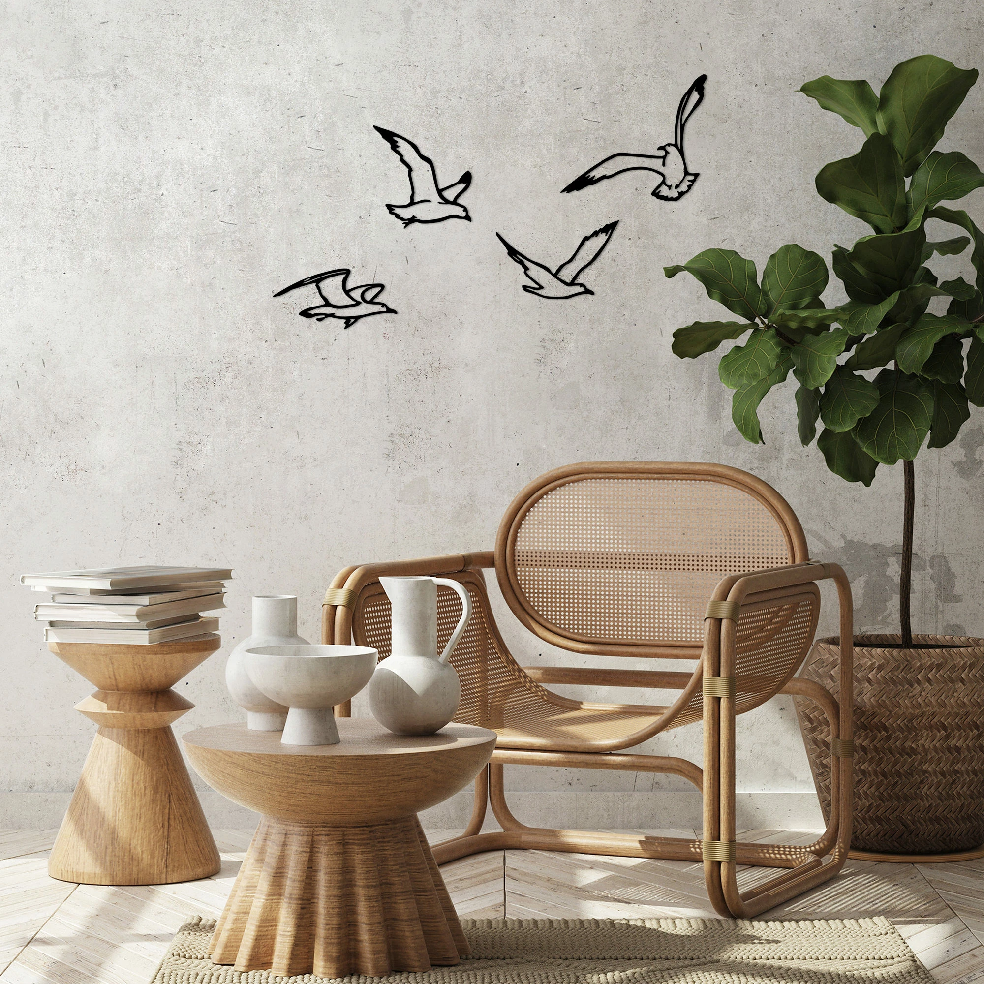 Dekorativni kovinski zidni okrasek ptice, Wallity, črn, 4 kosi, 443