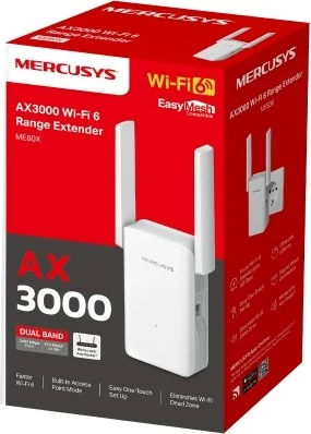 Ponavljalnik omrežja, Mercusys ME80X, dual-band, 2400 Mbit/s, bel Ponavljalnik omrežja, Mercusys ME80X, dual-band, 2400 Mbit/s, bel