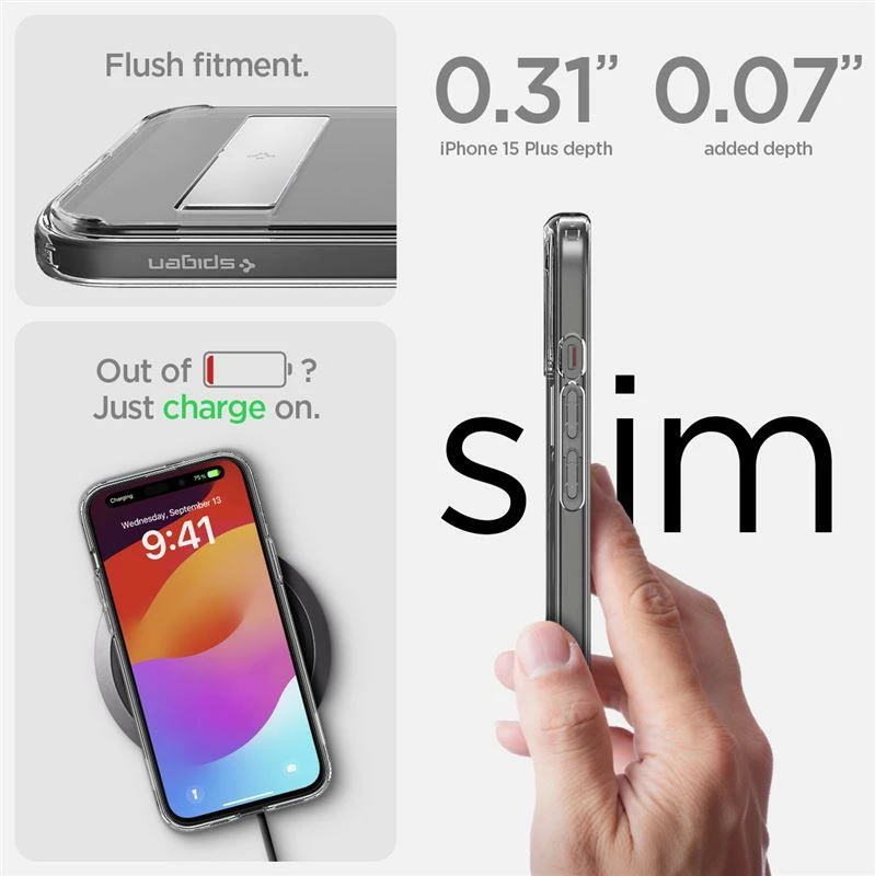 Ovitek Spigen Ultra Hybrid S MagSafe za iPhone 15 Plus, z vgrajenim stojalom, črn
