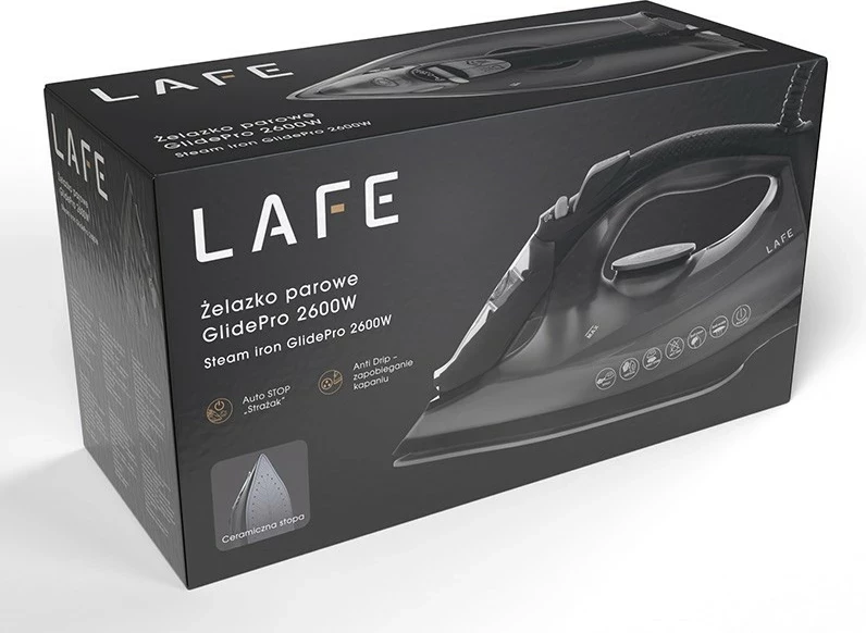 Parni likalnik Lafe GlidePro, 2600 W, keramična likalna plošča, črn