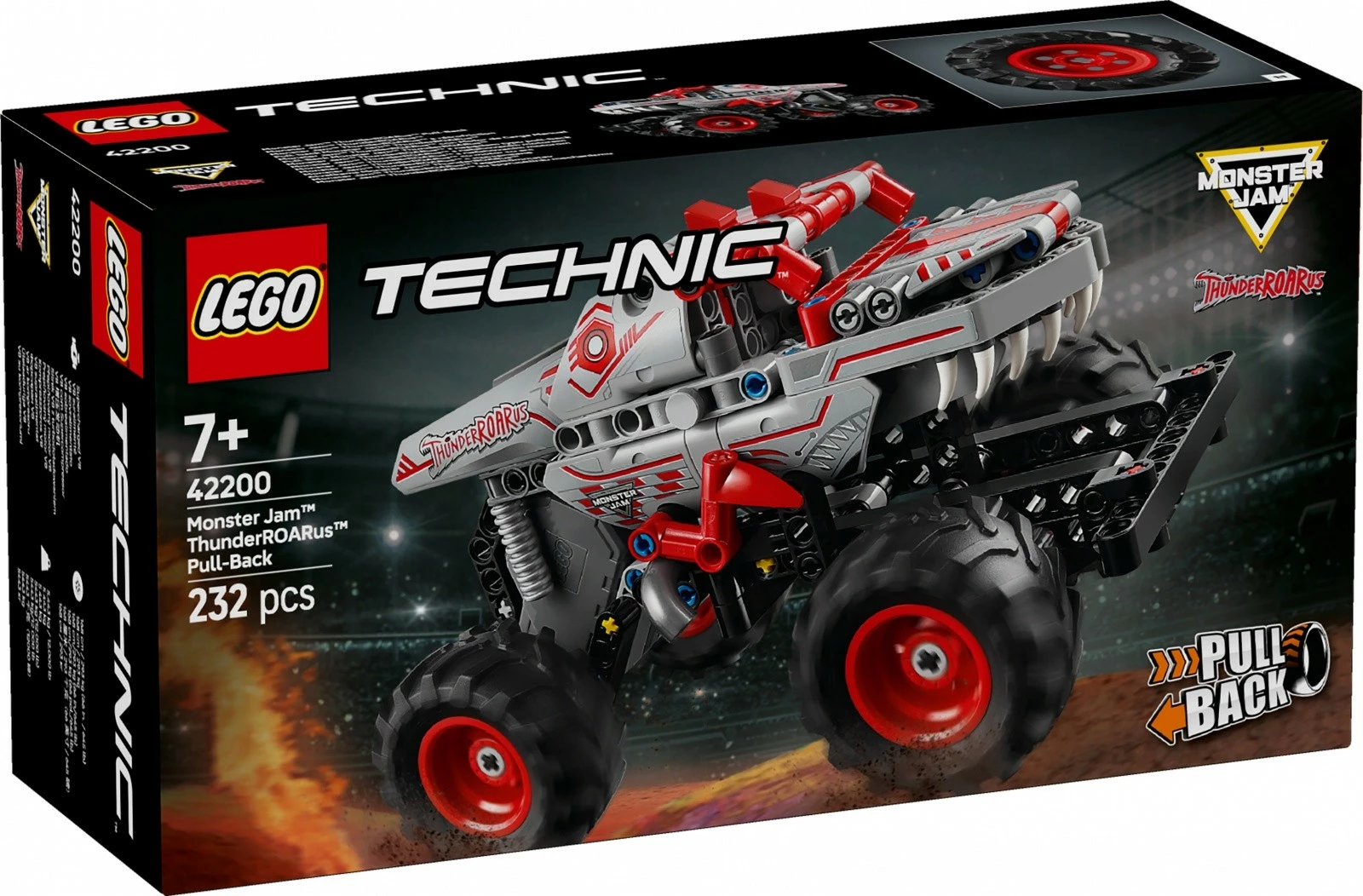 Set za sestavljanje LEGO Technic Monster Jam ThunderROARus 42200, 232 delov, z vlečnim mehanizmom (pull-back)