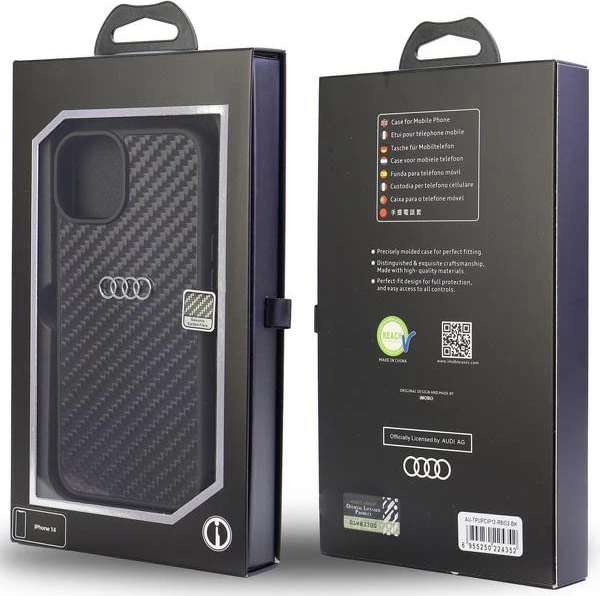 Ovitek za telefon iz karbonskih vlaken za iPhone 12/12 Pro 6,1", Audi, črn