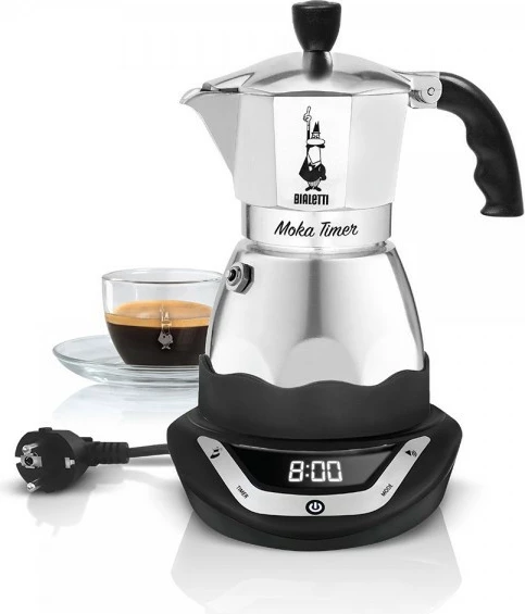 Električna moka Bialetti Mokka-EASY TIMER, 6 skodelic, inox, LED zaslon