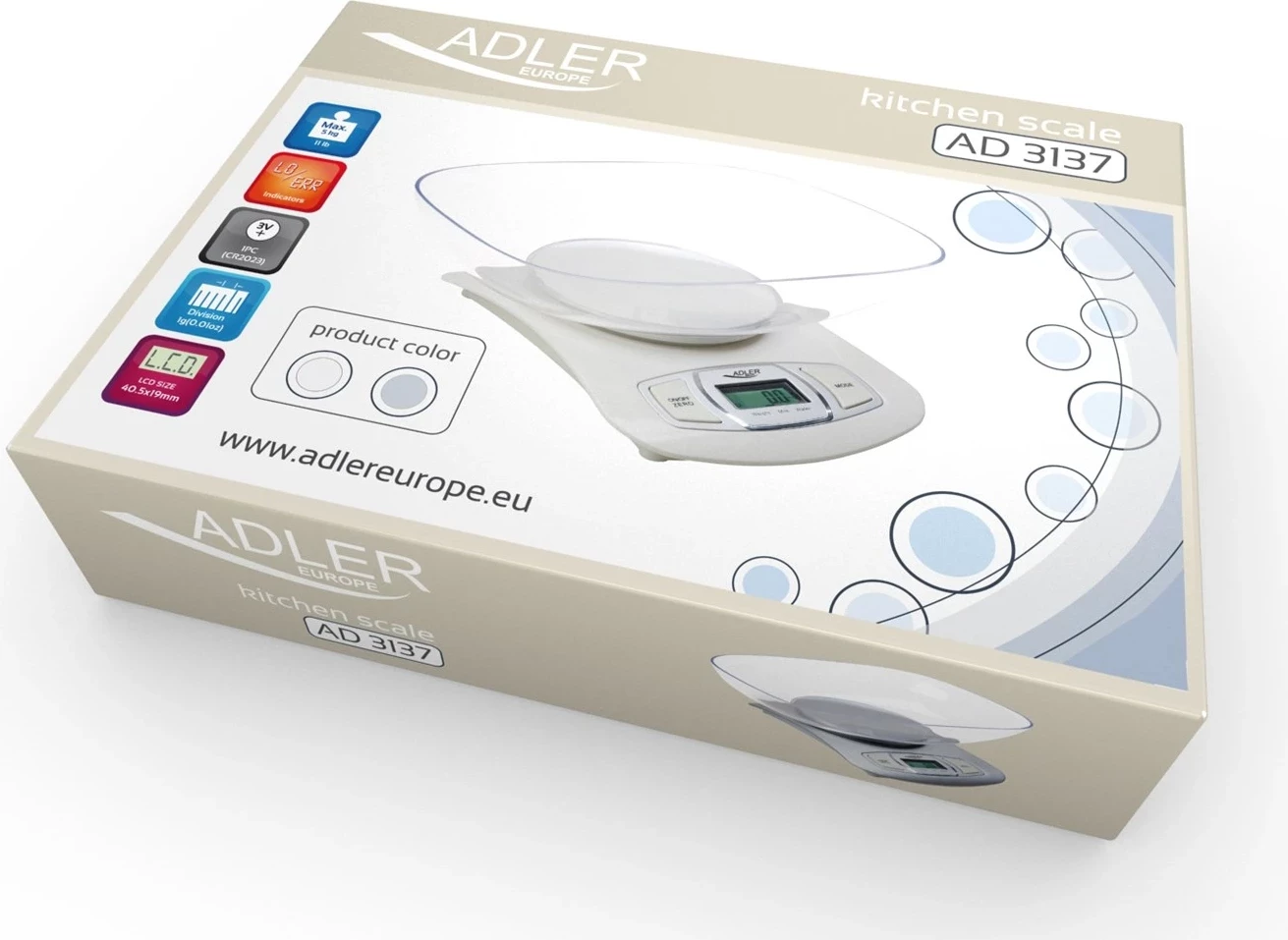 Kuhinjska elektronska tehtnica Adler AD 3137, siva/prosojna