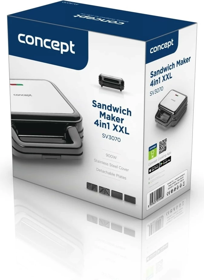 Toster 4 v 1, 900 W, zamenljive plošče, črn, Concept SV3070