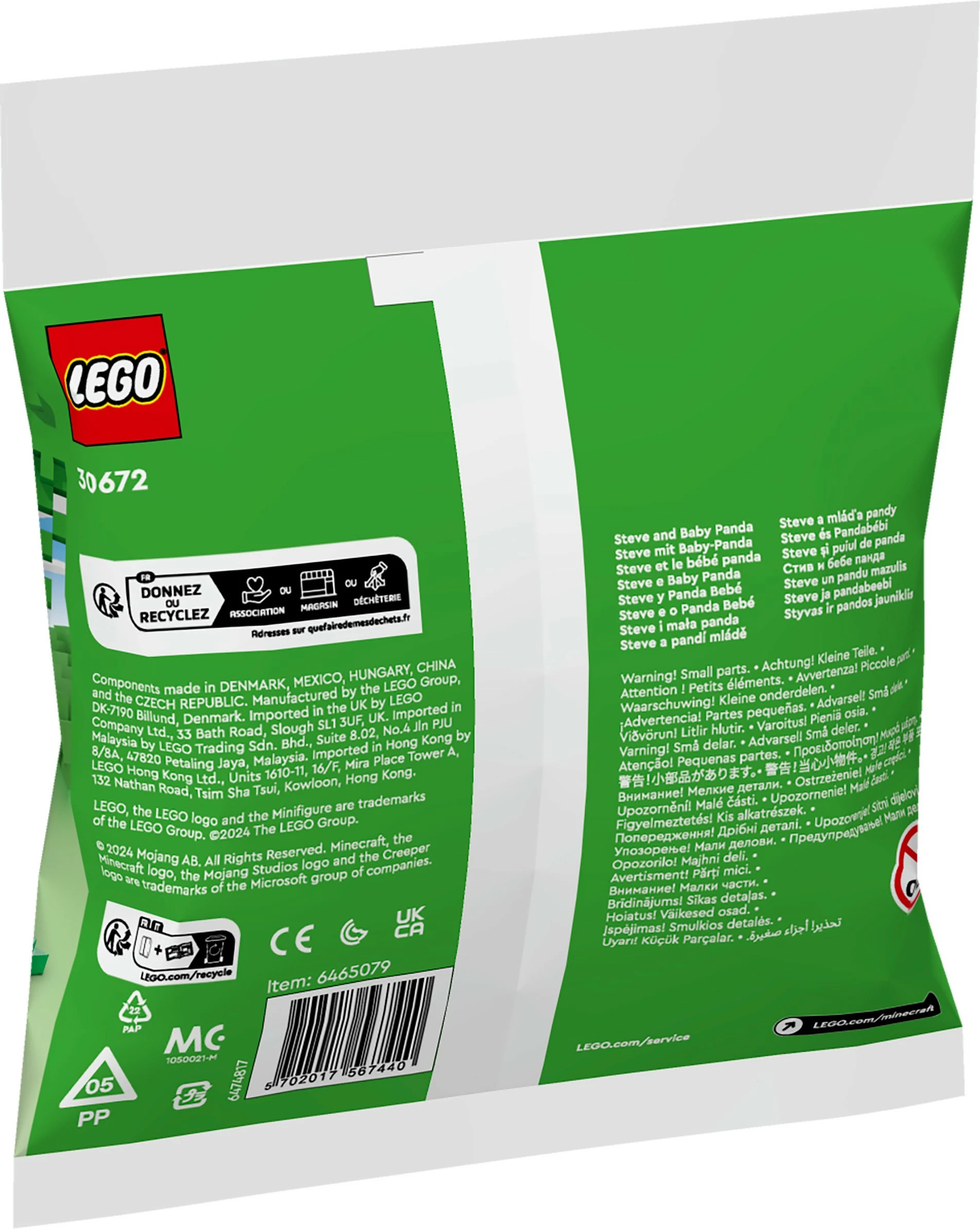 Set za gradnjo Minecraft Steve s pandico, LEGO 30672, večbarvno