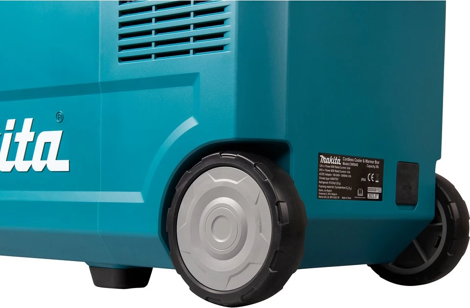 Prenosna termična škatla, hladilno-grelna, Makita CW004GZ 40V, LED zaslon, na kolesih, črno/modra