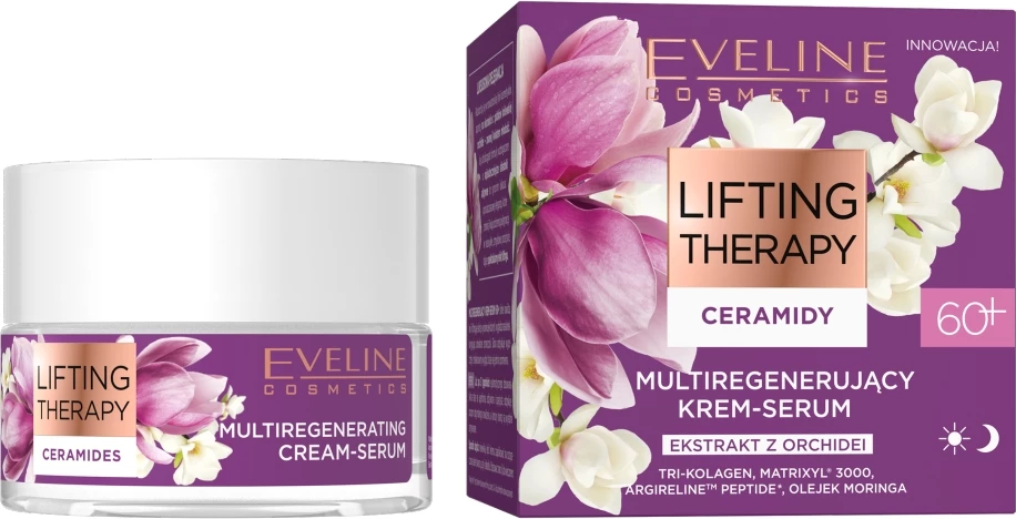 Krem-serum za obraz Lifting Therapy Ceramidy Multi-Regenerating, Eveline Cosmetics, za ženske 60+, 50 ml