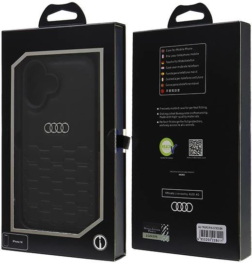 Ovitek za telefon, sintetično usnje, trdo ohišje, črn — Audi za iPhone 16 6,1"