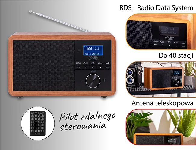 Radio, rjav Adler AD 1184, DAB/DAB+, FM, Bluetooth 5.0, 3W, LCD, USB/SD, alarm