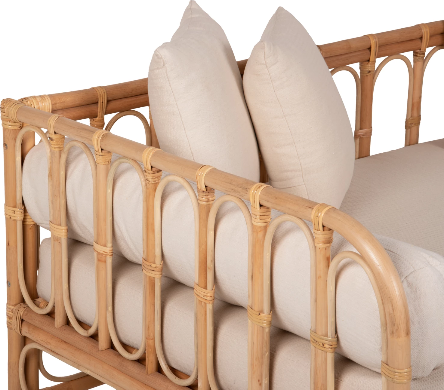 Ležalnik kavč LIGNANO FH9660 iz ratana v naravni barvi z bež blazinami 200x100x75Hcm