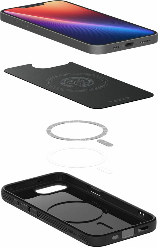 Zaščitni ovitek Liquid Air Mag MagSafe za iPhone 16e, Spigen, črn, polprosojen