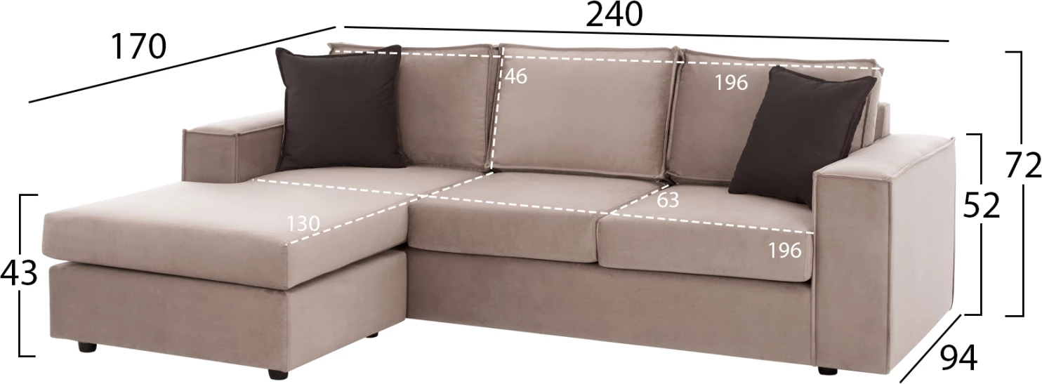 Kotna sedežna garnitura MONACO FH3257.13 zamenljiva - bež in temno siva vodoodbojna tkanina 240x170x86Hcm