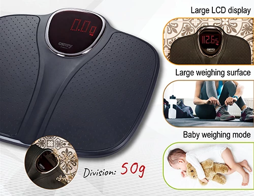 Kopalniška tehtnica Adler CR 8171, 180 kg, LED zaslon, način tehtanja dojenčka, 29,5x33,5 cm, črna