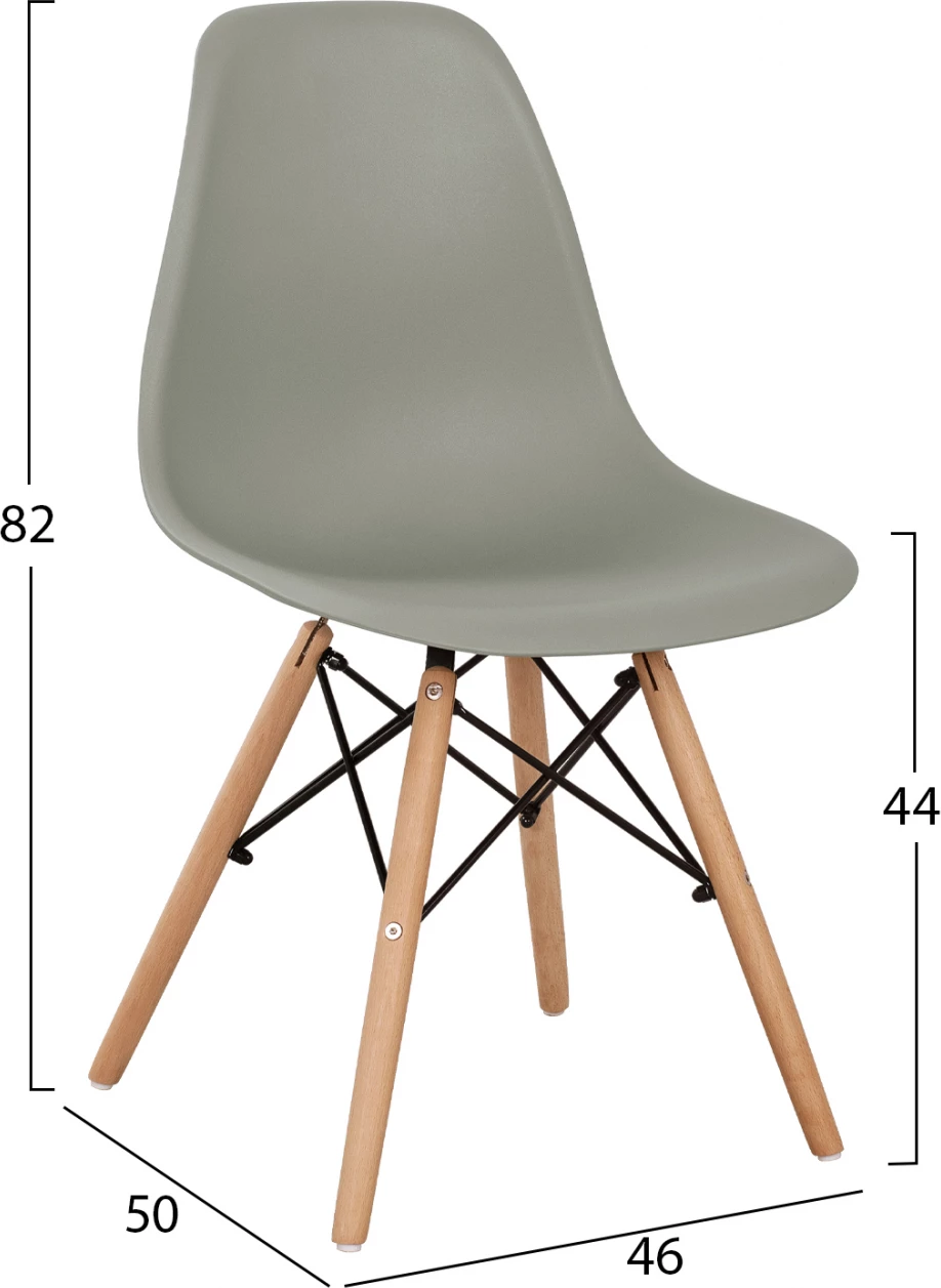 Stol z lesenimi nogami in sedežem Twist PP Siva FH8460.10 46x50x82 cm, set 4 kosov