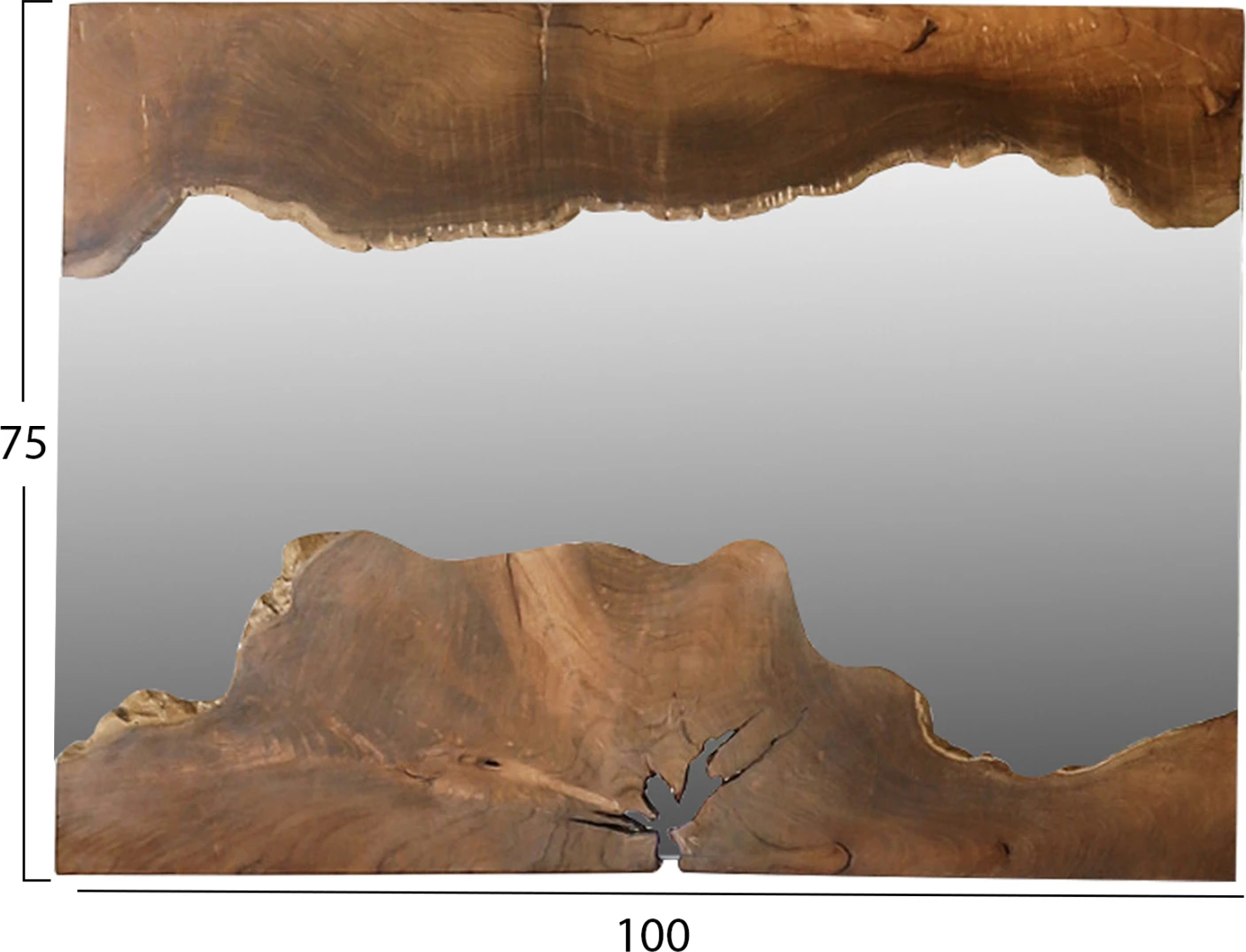 Pravokotni ogledalo iz masivnega tikovega lesa naravno 100x75H