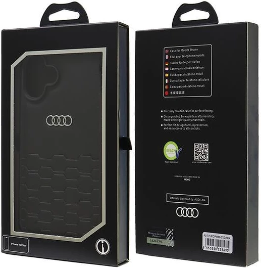 Ovitek za iPhone 16 Plus 6,7", Audi, umetno usnje, črn, HardCase