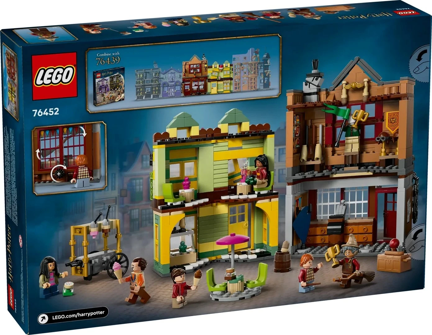Set gradnikov Harry Potter Quality Quidditch Supplies & Ice Cream Parlour, LEGO 76452, 795 kosov, s 6 minifigurami