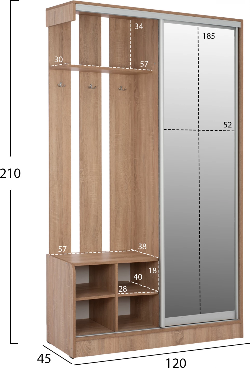 Pohištvo za vhod s premično omaro in ogledalom sonama FH2424 120x45x210 cm