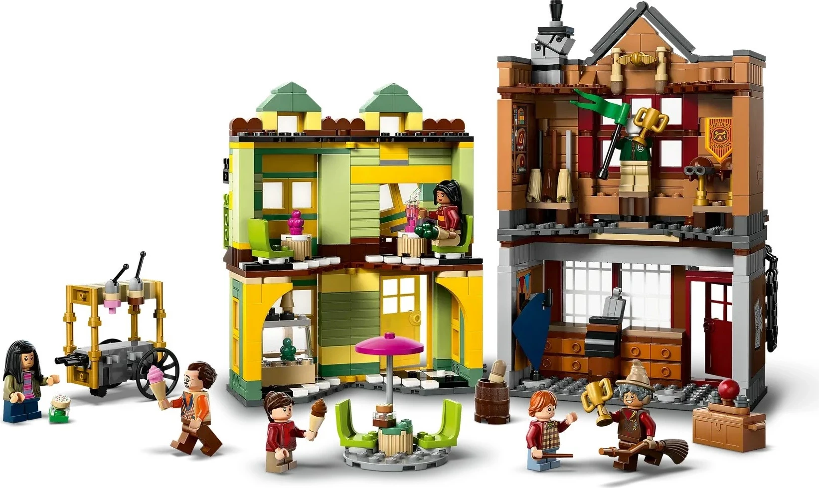 Set gradnikov Harry Potter Quality Quidditch Supplies & Ice Cream Parlour, LEGO 76452, 795 kosov, s 6 minifigurami