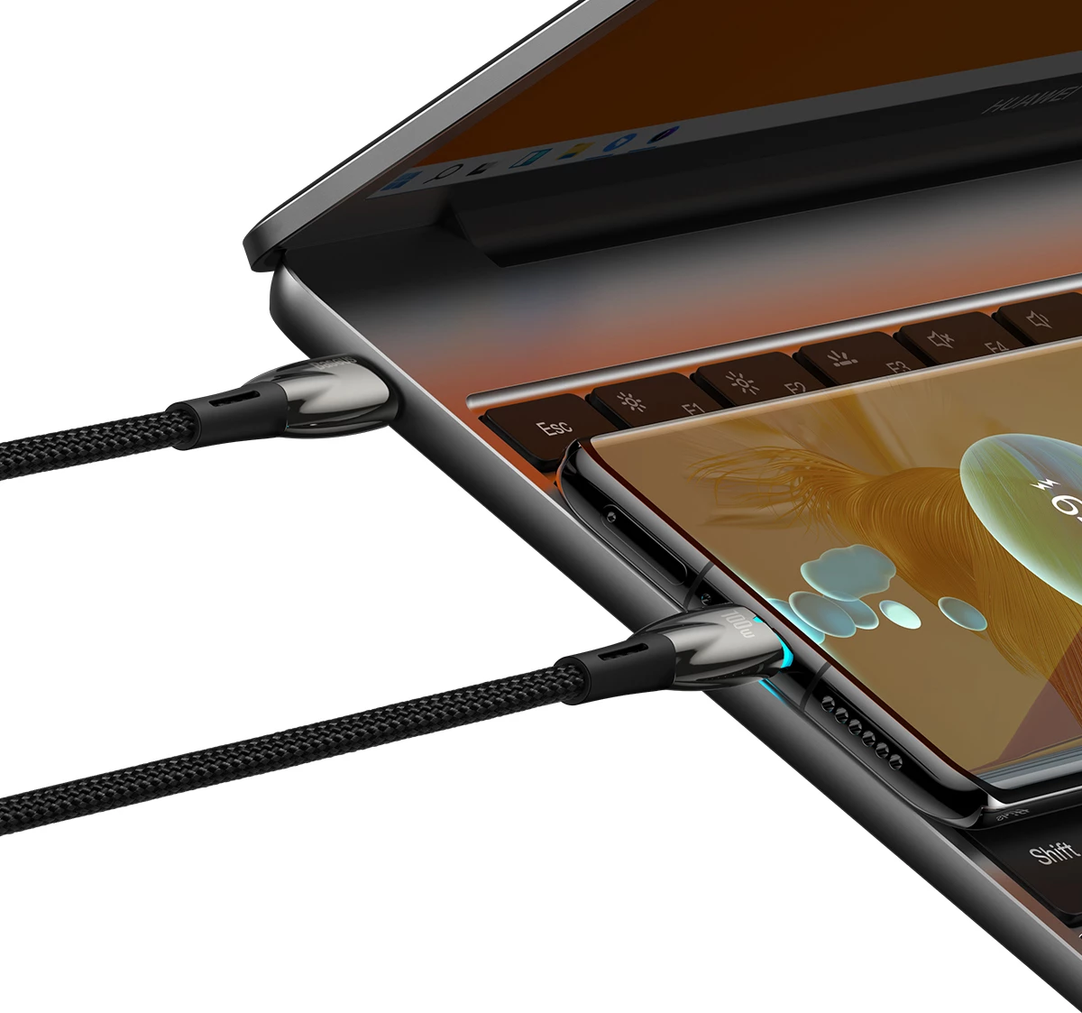 Hitri polnilni kabel Baseus Glimmer Series USB-C, 2 m, 100 W, 480 Mbps, črn