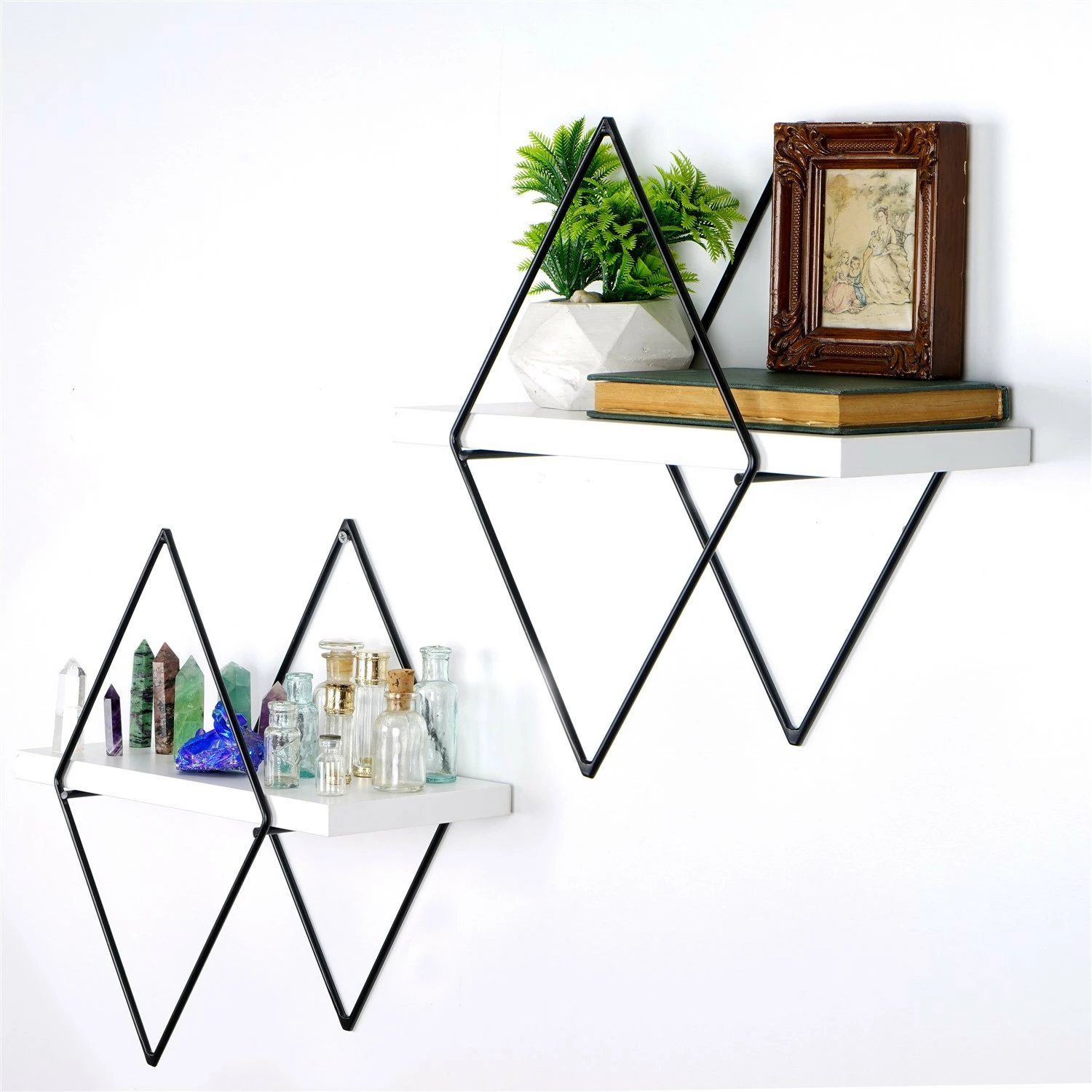 Dekorativna kovinska stenska polica Hanah Home WR057, bela (2 kosa)