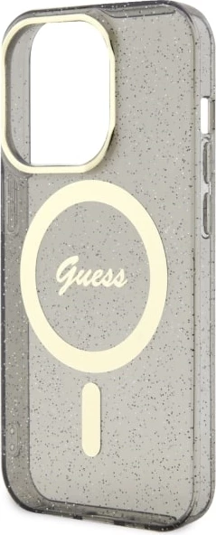 Zaščitni ovitek z bleščicami Guess GUHMP14LHCMCGK za iPhone 14 Pro 6,1", Glitter Gold MagSafe, črn