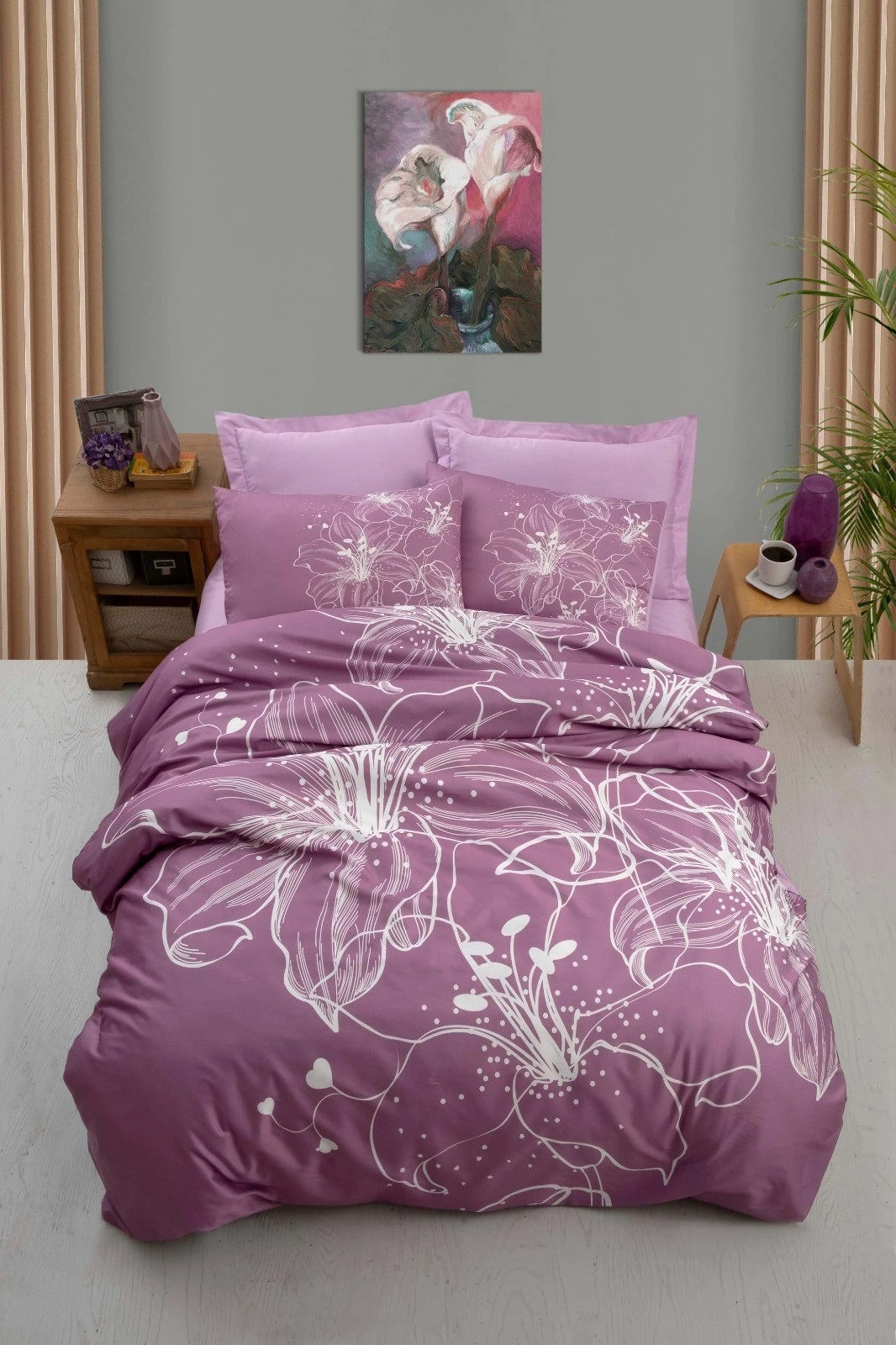 Set prevlek za dvojno posteljo, vijolično in belo, L'essentiel 471