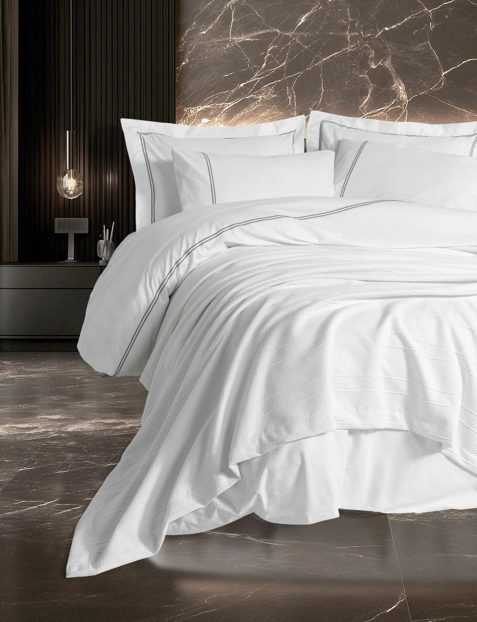 Komplet posteljnine za dvojno odejo s piqué, bela, Mehves