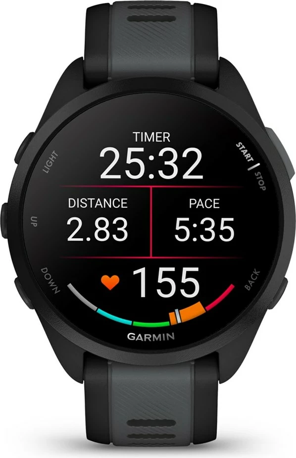 Pametna ura z glasbo, Garmin Forerunner 165 Music, 43 mm, AMOLED, GPS, črna/srebrn pašček