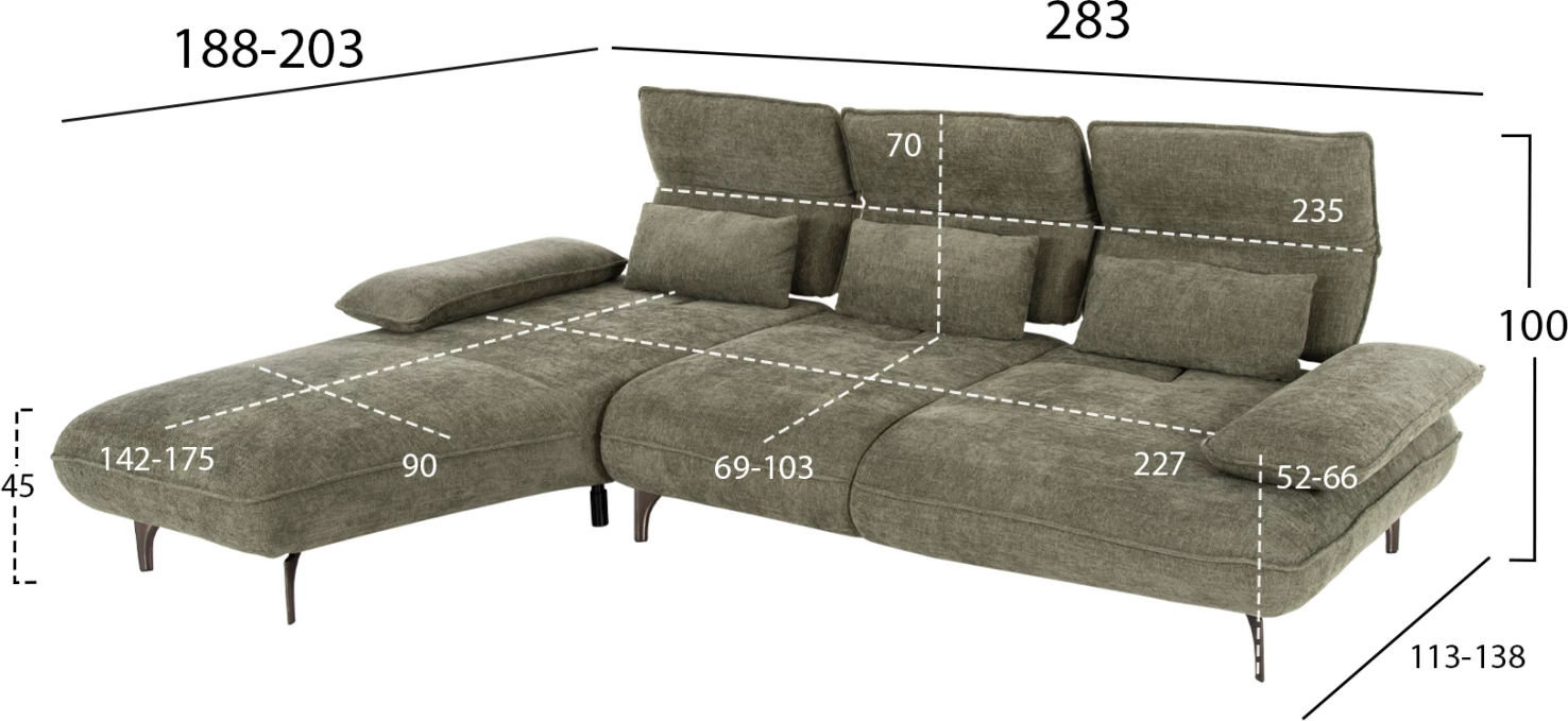 Kotna zofa (levi) CONVERT FH3268.04L cipresno zeleno blago 283x188x100 cm
