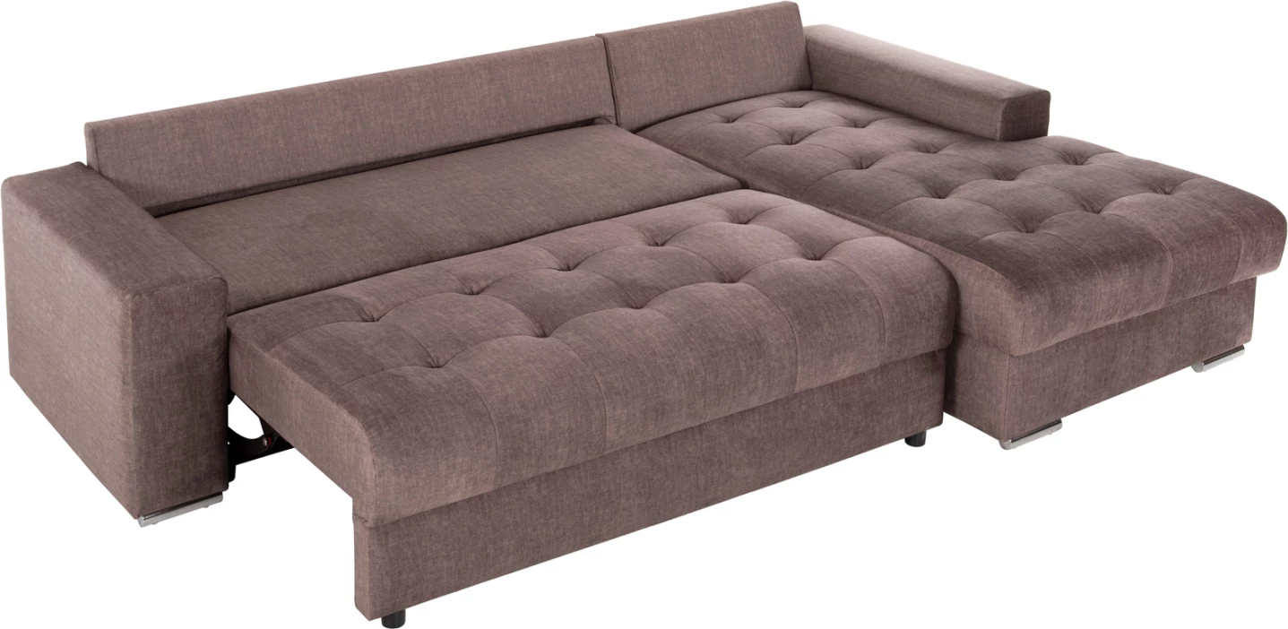 Kotna zofa-postelja s shranjevalnim prostorom CLANCY FH3281.03R rjava tkanina 308x181x92H cm