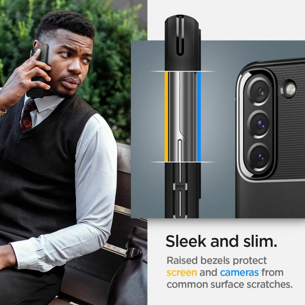 Ovitek za telefon Rugged Armor Spigen za Samsung Galaxy S22, črn